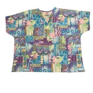 Jasco Uniform Company Scrubs Top Women’s 3X Vibrant Floral & Geometric Patchwork